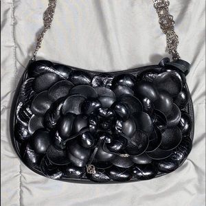Brighton Rosalie 3D Black Leather Floral Shoulder Bag